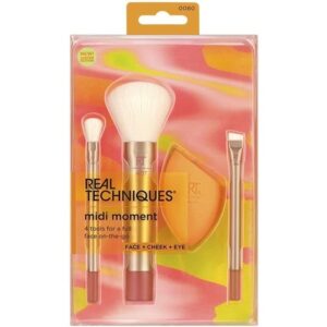 Real Techniques Midi Moment Brush and Sponge Kit Makeup Sponge and Makeup Brushes For Full Face Liquid and Powder Products Travel Size Brushes