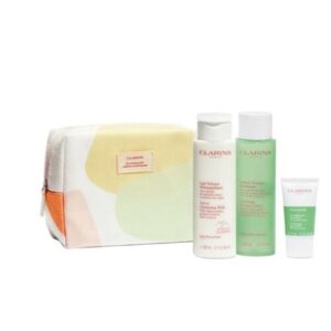 ClarinsPremium Cleansing Set Combination To Oily Skin Velvet Cleansing Milk 200ml, Purifying Toning Lotion 200ml, Pure Scrub 15ml, Clarins Purse
