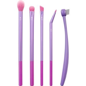 Real Techniques Eye Love Drama Makeup Brush Kit Professional Set for Eyeshadow Eyebrow Blending Fan and Eyelashes 5 Piece Set Purple