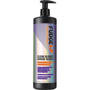 Fudge Professional Purple Toning Conditioner Clean Blonde Damage Rewind Conditioner for Blonde Hair XL Salon Size Pump Bottle 1000ml