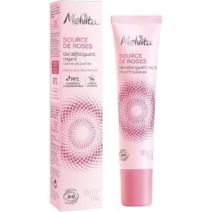 Melvita Fresh Eye Area Source de Roses 99% Natural Care Organic Certified Moisturizes and Dissolves Helps Reduce Swelling and Dark Circles Anti-Fatigue Effect 15ml Tube