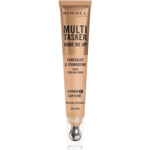 Multi-Tasker Wake Me Up Foundation & Concealer 030 Light Depuffs Brightens Dark Circles Metallic Cooling Applicator Caffeine Vitamin C 2% Niacinamide Vegan Cruelty Free