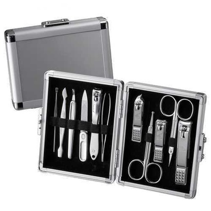 Manicure Set with Silver Case - 11 Tools