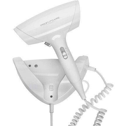 ProfiCare PC-HT 3044 Compact Hair Dryer with Wall Mount Extra Long Spiral Cable 1800 Watt Cool Shot 2 Power Levels Includes Mounting Material