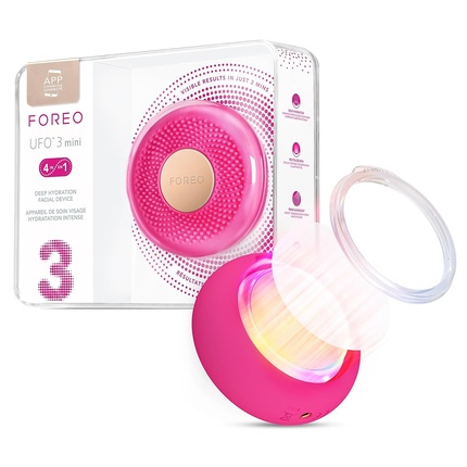 FOREO UFO 3 Mini 4-in-1 Full Facial LED Mask Treatment Deep Moisturizer Anti-Aging Face Mask Beauty Face Massager Fuchsia