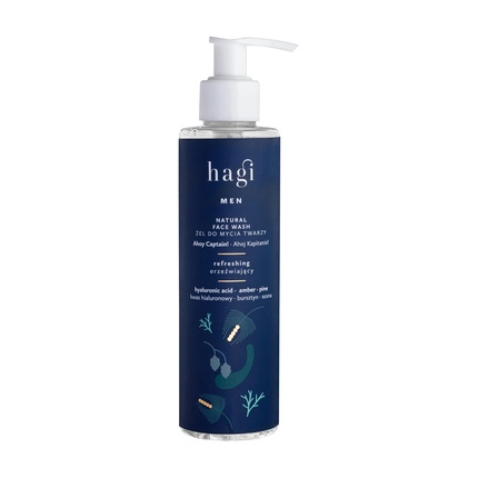 Hagi Ahoy Captain Men's Facial Cleansing Gel 200ml - Sebum Cleansing with Hyaluronic Acid, Betaine, Amber Extract, Antioxidants, Energizing Sea Breeze Scent