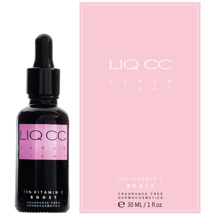 Vitamin C Serum for Face and Neck Under Eye LIQ CC Light Texture Normal Mixed Skin 15% Vit C+0.5% Vit E+Hyaluronic Acid+Magnesium Anti-Aging Spots Dark Circles Wrinkles Antioxidant Low pH 30ml 1oz