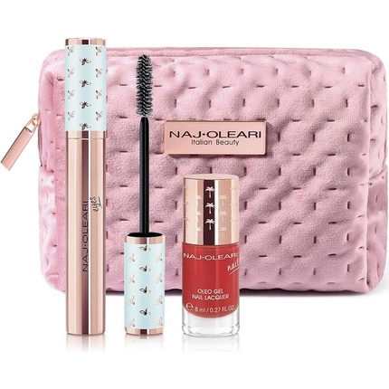 Naj Oleari Classy Kit Wear The Volume Mascara and Oleo Gel Nail Lacquer Smalto with Pochette