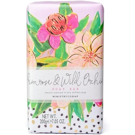 Ministry of Soap Painted Marks Wrapped Soap Naturally Coloured Triple-Milled Soap Primrose and Wild Orchid 200g