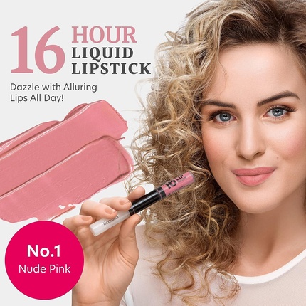 Dermacol 16-Hour Lip Colour Highly Pigmented Glossy Lip Stain Two-Phase Lip Plumper Gloss Kissproof Lip Makeup Products Matte and Glitter Finish No.1 Nude Pink Lipstick 7.1mL