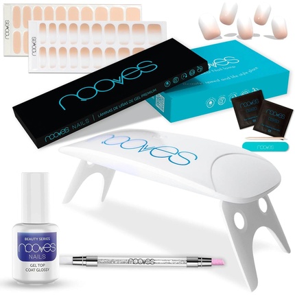 Beauty Nude Starter Kit with 2 Pre-treated Premium Gel Sheets UV/LED Nail Lamp Glossy Gel Top Coat Semi-cured Gel Nails Gel Nail Sticker