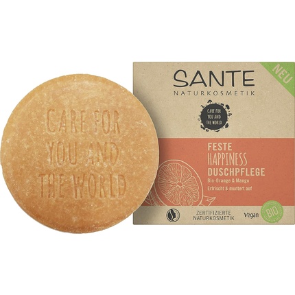 SANTE Naturkosmetik Solid Shower Soap for Soft Skin with Organic Orange and Mango 80g