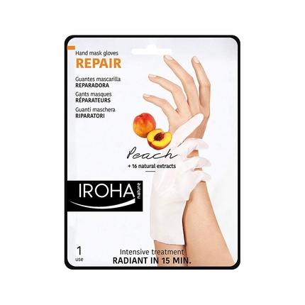 Iroha Nature Intensely Moisturizing Peach Hand and Nail Glove Masks - Repairs Dry and Damaged Hands - Vegan