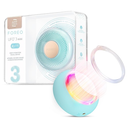 FOREO UFO 3 Mini 4-in-1 Full Facial LED Mask Treatment Deep Moisturizer Anti-Aging Face Mask Beauty Face Massager Arctic Blue