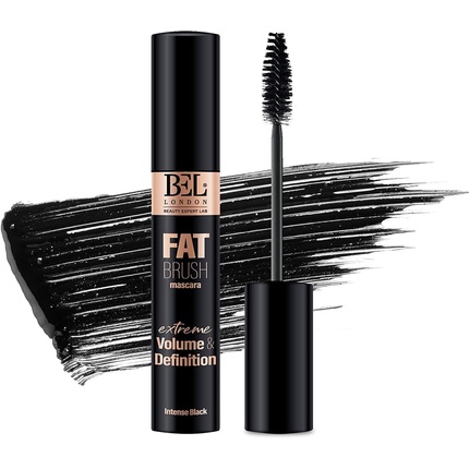 Bel London Fat Brush Volumizing and Lengthening Mascara - Black for Defined, Thick, and Curled Lashes - Premium Makeup with Easy-to-Use Brush
