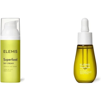 ELEMIS Superfood Day Cream Pre-Biotic Day Cream to Replenish Moisturize and Protect & Superfood Facial Oil Nourishing Face Oil Formulated with 9 Antioxidant-Rich Superfoods 15ml