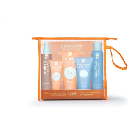 Luxurious Suncare Medium Low Protection Pack - Includes Body Cream Spf15 200ml, Face Cream Spf50 75ml, Dark Tanning Oil 200ml, After Sun Cooling Gel 150ml, Hydrating Antioxidant