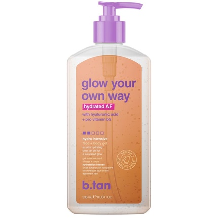 b.tan Face & Body Clear Self Tan Gel Glow Your Own Way Hydrated Ultra Hydrating Transfer-Resistant Gradual Self Tanning 8 Fl Oz