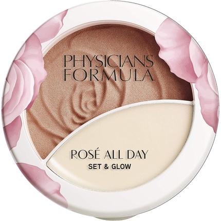 Physicians Formula Rose All Day Set & Glow Fixing Powder and Highlighter with Moisturizing Balm for Soft Skin - Sunlit Glow with Rose Extract, Goji and Cherry Plum