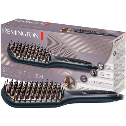 Remington 2in1 Straightening Brush: Flat Iron and Hair Brush for Reduced Styling Time Ceramic Coated and Anti-Static Bristles with Cool Ends Digital Display 150-230°C