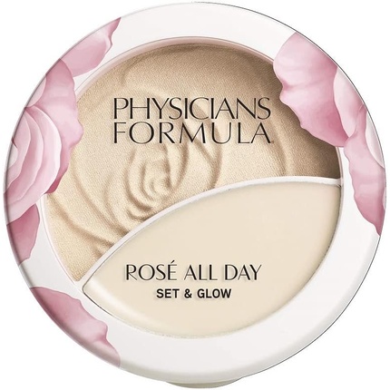 Physicians Formula Rose All Day Set & Glow Fixing Powder and Highlighter with Moisturizing Balm for a Delicate Complexion with Rose Extract, Goji and Cherry Plum Luminous Light