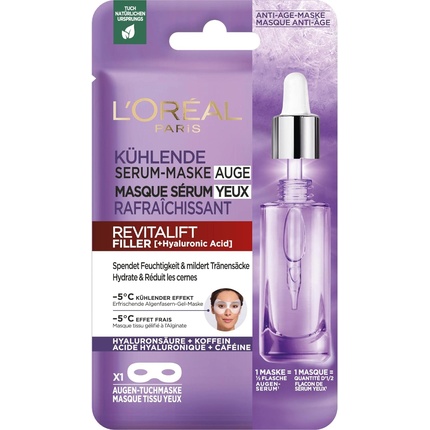 L'Oréal Paris Cooling Eye Mask for Radiant Eye Area with Micro Hyaluronic Acid and Caffeine Revitalift Filler Eye Cloth Mask 1 count