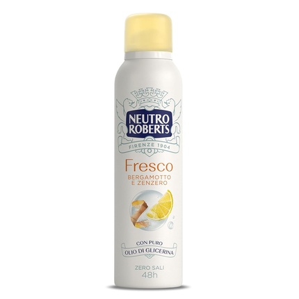 Neutro Roberts Deodorant Spray Fresh Yellow Bergamot and Ginger Aluminum-Free Stain-Free with Pure Glycerin Oil Deodorant for Men and Women Dermatologically Tested 150ml 48h