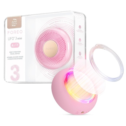 FOREO UFO 3 Mini 4-in-1 Full Facial LED Mask Treatment Deep Moisturizer Anti-Aging Face Mask Beauty Face Massager Pearl Pink