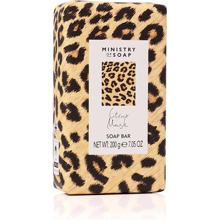 Ministry of Soap Citrus Musk Scented Soap Bar with Yellow Leopard Print Design 200g
