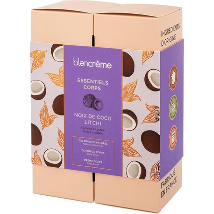 Blancreme Gift Box 3 Coconut and Litchi Nut Body Care Shower Gel and Exfoliation