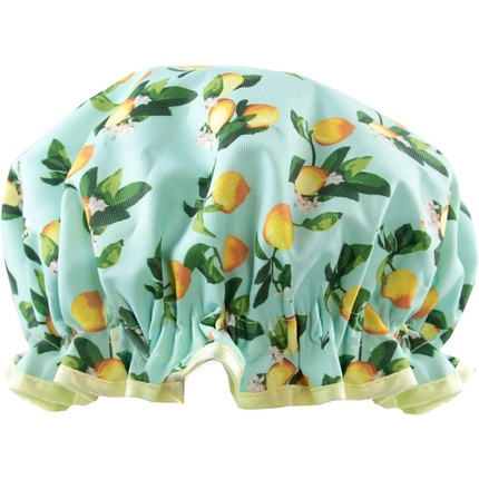 The Vintage Cosmetic Company Lemon Print Shower Cap Lightweight and Waterproof Reusable Cap for Women