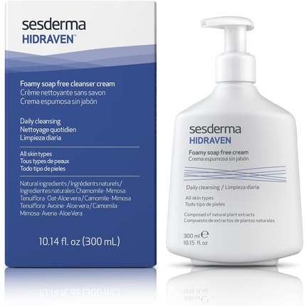 SESDERMA Hidraven Foamy Soap Free Cleanser Cream Gentle and Effective Cleansing for Refreshed Skin Feel Daily Cleansing Care for All Skin Types 300ml