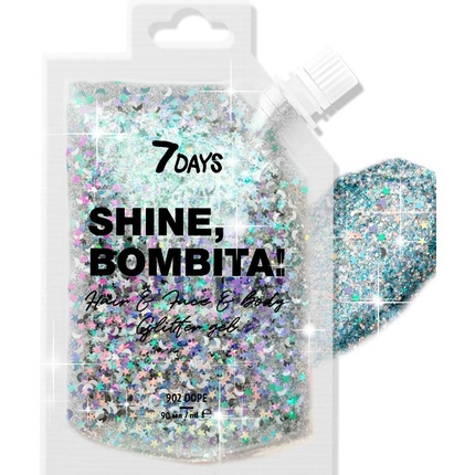 7 DAYS Silver Glitter Gel for Face, Hair, and Body with Glitter Stones and Sequins Holographic Colors Makeup for Halloween Party, Festival 90ml DOPE