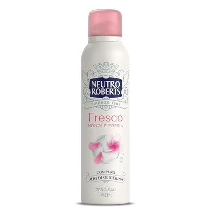 Neutro Roberts Deodorant Spray Fresh Rose Monoi and Freesia Aluminum-Free Stain-Free with Pure Glycerin Oil Deodorant for Men and Women Dermatologically Tested 150ml 48h