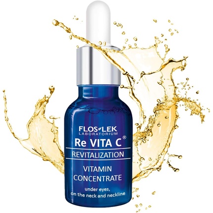 FLOSLEK Vitamin C Serum for Face, Eyes, Neck and Décolleté 15ml - Brightens, Moisturizes, Smooths - for Mature Skin 40+ - Dermatologically Tested - Made in the EU