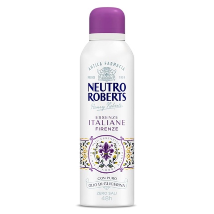 Neutro Roberts Firenze Deodorant Spray without Aluminum Salts Stain-Free with Essential Oil from Iris and Gray Amber Pure Glycerin Oil Deodorant for Men and Women 200ml 48h Gray Amber