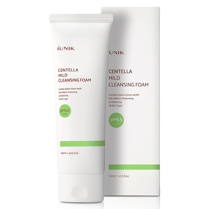 IUNIK Centella Mild Foaming Facial Cleanser Sub-acid 4.05 Fl Oz 49.9% Centella Asiatica Extract - Skin Relief Moisturizing pH Balancing Rich Foam Vegan
