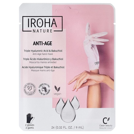 Iroha Nature Anti-Ageing Hand Masks with Triple Hyaluronic Acid, Bakuchiol and Niacinamide 93% Certified Natural Ingredients and Vegan-Friendly