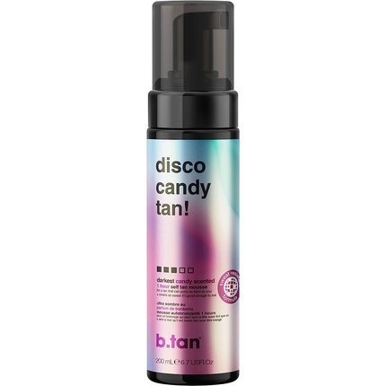b.tan Dark Fake Tan Disco Candy Tan Fast 1 Hour Sunless Tanner Mousse Candy-Scented Sweat-Proof Transfer Resistant No Fake Tan Smell No Added Nasties Vegan Cruelty Free 200ml