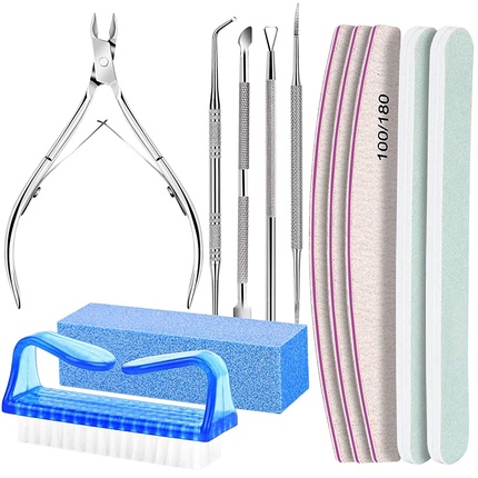 Nail Care Set with 12 Double-Sided Nail Files, Nail Buffer Block, Cuticle Pusher, Cuticle Trimmer, Nail Clipper, and Nail Brush