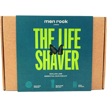 Men Rock The Life Shaver Shaving Gift Set for a Barber Standard Wet Shave with Shave Cream, Synthetic Shaving Brush, and Drip Stand Sicilian Lime and Spicy Black Pepper Fragrance