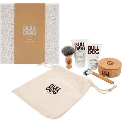 Bulldog Skincare Shave Collection Gift Set for Men with Razor Moisturizer Face Scrub Shave Brush and Bowl