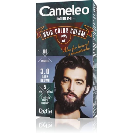 Cameleo Men Permanent Hair Dye Dark Brown for Hair Beard & Moustache Natural Colour Effect in 5 Minutes Cover Grey Hair Ammonia Free 30ml
