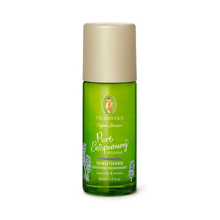 PRIMAVERA Pure Relaxation Sensitive Deodorant Roll-On 50ml - Lavender, Coconut, Bisabolol Scent - 24 Hour Protection without Aluminum Salts and Alcohol - Vegan