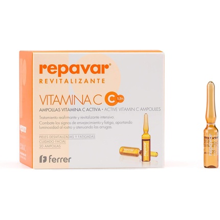 Repavar Revitalize Active Vitamin C Ampoules 20 Units - Antiaging, Intense Revitalizing and Firming Treatment, High Concentrate Vitamin C 20 Count