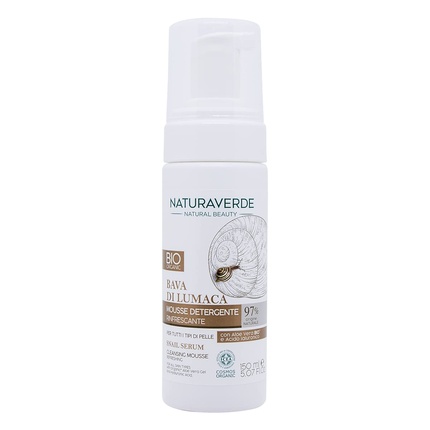 Naturaverde Organic Snail Slime Cleansing Mousse with Organic Aloe Vera and Hyaluronic Acid ICEA Certified Refreshing 150ml