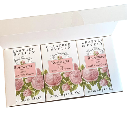 Crabtree & Evelyn Set Trio Rosewater Hydrating Soap Bar - 3 Pieces, 100 Grams