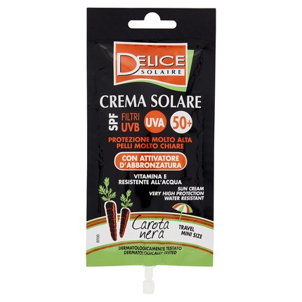 DELICE SOLAIRE High Protection SPF50+ Sunscreen with Tan Activator 50ml Mini Size - Black Carrot - Fragrance Free - Dermatologically Tested