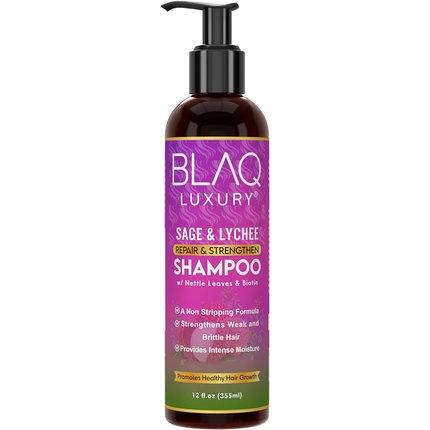 Blaq Luxury Sage & Lychee Repair and Strengthen Shampoo with Biotin and Nettle - Sulfate-Free Formula for All Hair Types