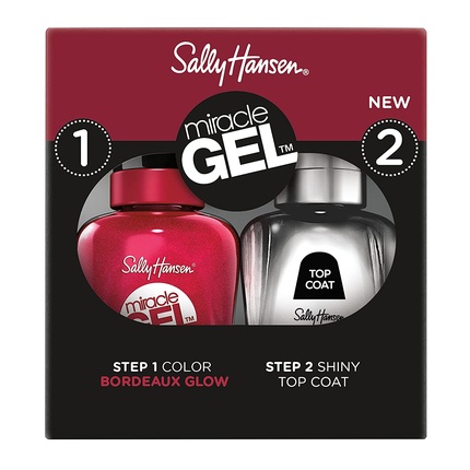Sally Hansen Miracle Gel Nail Polish Bordeaux Glow with Shiny Top Coat 2 Count